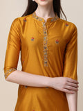 Embroidered Mandarin Collar Kurta With Pant And Dupatta Set, Multicolor - Hiral Fashion - Distacart