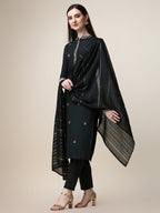 Embroidered Mandarin Collar Kurta With Pant And Dupatta Set, Multicolor - Hiral Fashion - Distacart
