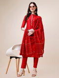 Embroidered Mandarin Collar Kurta With Pant And Dupatta Set, Multicolor - Hiral Fashion - Distacart