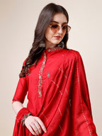 Embroidered Mandarin Collar Kurta With Pant And Dupatta Set, Multicolor - Hiral Fashion - Distacart