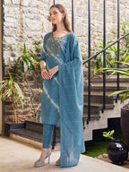 Leheriya Printed & Embroidered Kurta With Pant & Dupatta, Multicolor - Hiral Fashion - Distacart