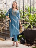 Leheriya Printed & Embroidered Kurta With Pant & Dupatta, Multicolor - Hiral Fashion - Distacart