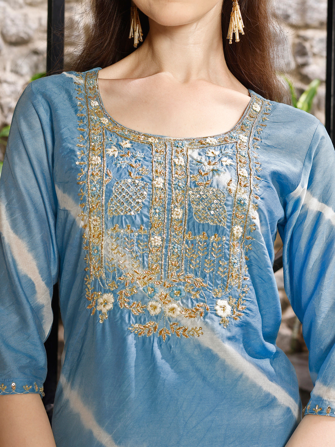 Leheriya Printed & Embroidered Kurta With Pant & Dupatta, Multicolor - Hiral Fashion - Distacart