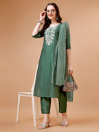 Hand Beads Embroidered Kurta With Pant & Dupatta, Multicolor - Hiral Fashion - Distacart