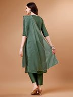 Hand Beads Embroidered Kurta With Pant & Dupatta, Multicolor - Hiral Fashion - Distacart