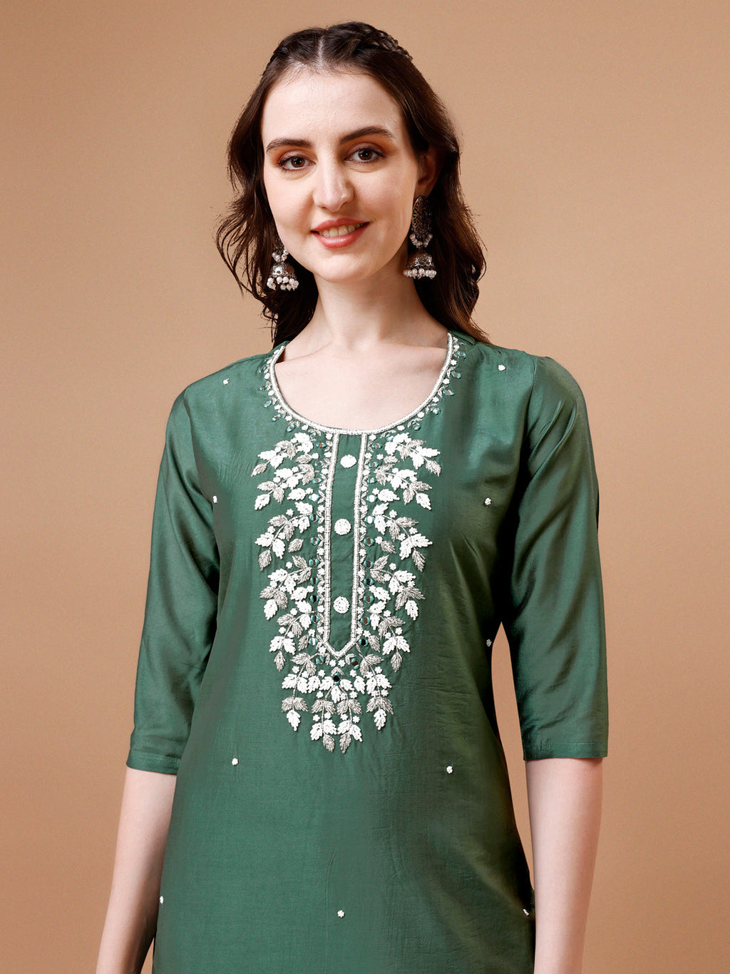 Hand Beads Embroidered Kurta With Pant & Dupatta, Multicolor - Hiral Fashion - Distacart
