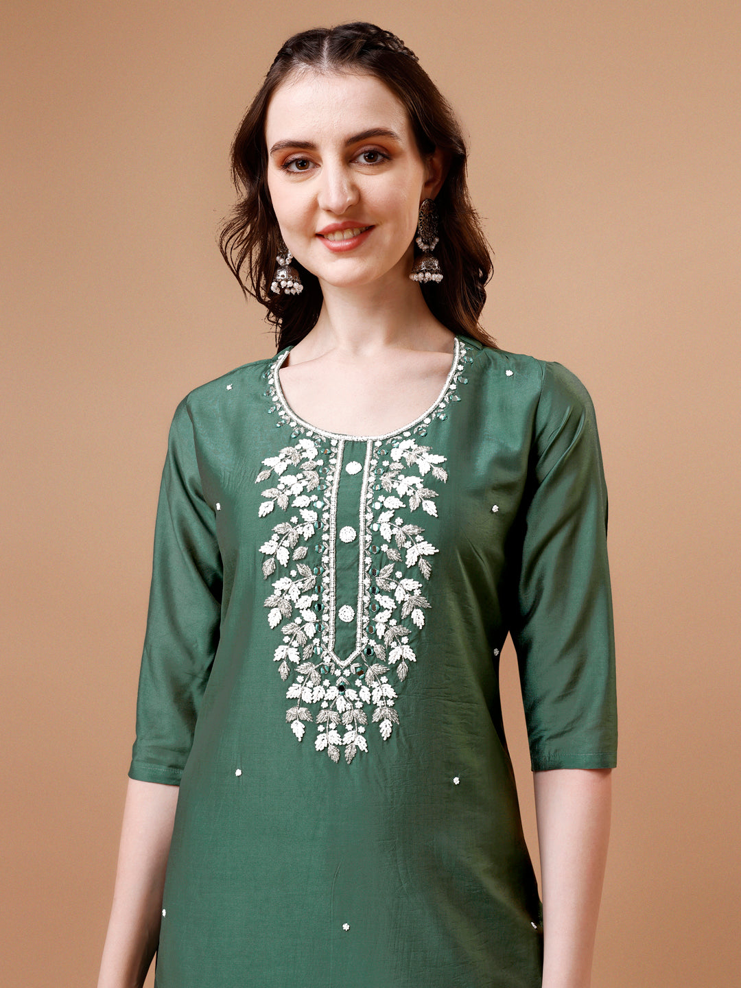 Hand Beads Embroidered Kurta With Pant & Dupatta, Multicolor - Hiral Fashion - Distacart