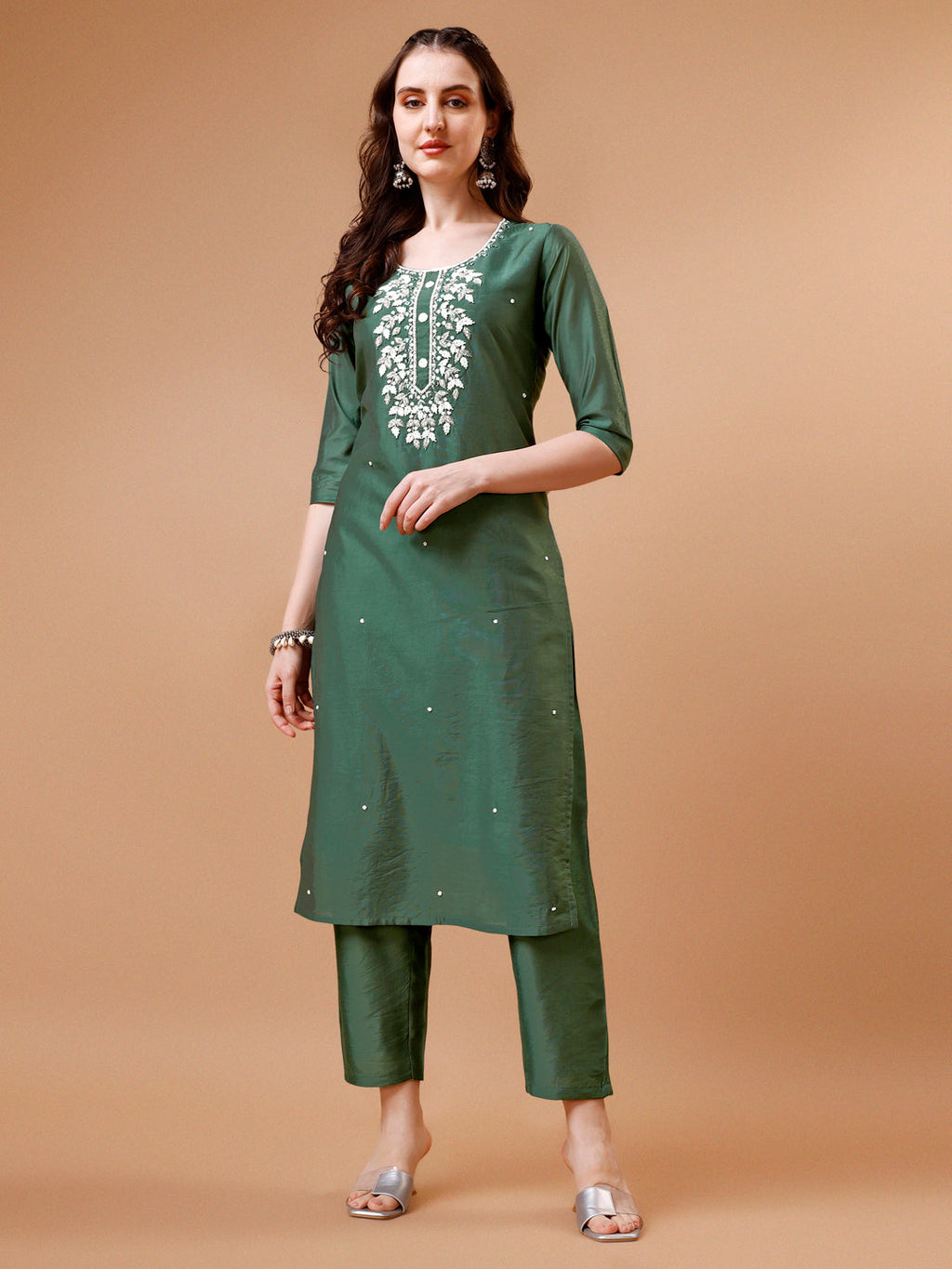 Hand Beads Embroidered Kurta With Pant & Dupatta, Multicolor - Hiral Fashion - Distacart