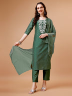 Hand Beads Embroidered Kurta With Pant & Dupatta, Multicolor - Hiral Fashion - Distacart