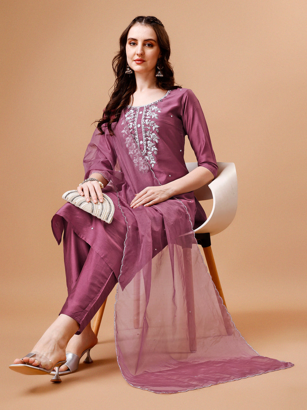 Hand Beads Embroidered Kurta With Pant & Dupatta, Multicolor - Hiral Fashion - Distacart