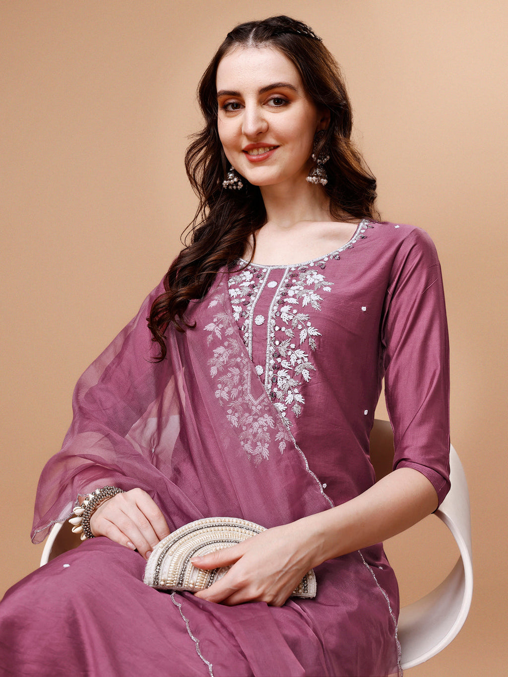 Hand Beads Embroidered Kurta With Pant & Dupatta, Multicolor - Hiral Fashion - Distacart