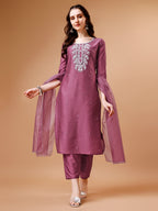 Hand Beads Embroidered Kurta With Pant & Dupatta, Multicolor - Hiral Fashion - Distacart