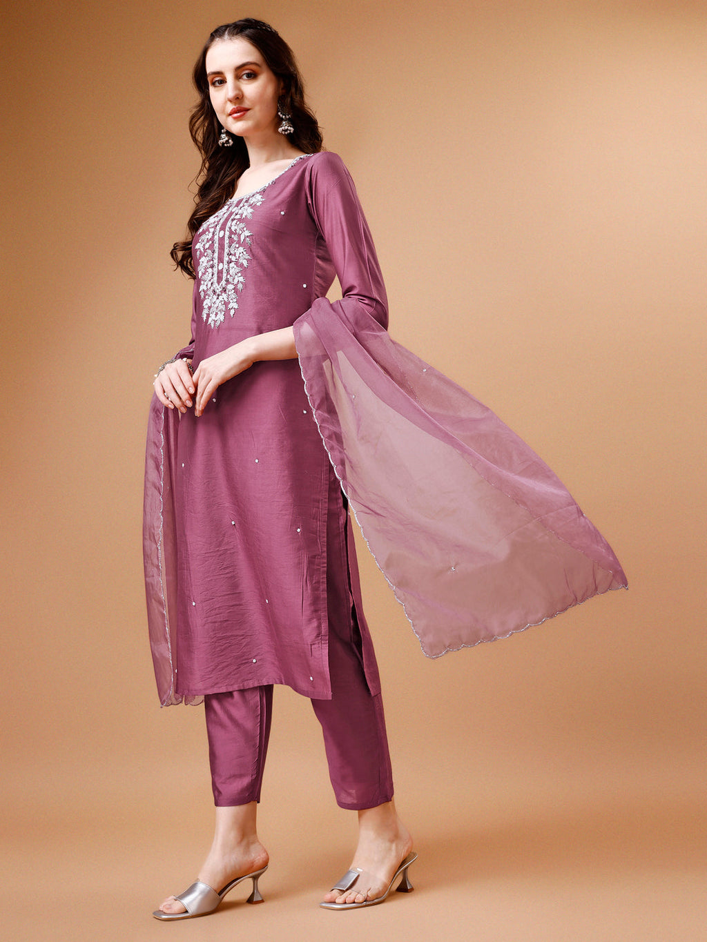 Hand Beads Embroidered Kurta With Pant & Dupatta, Multicolor - Hiral Fashion - Distacart
