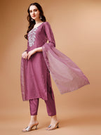 Hand Beads Embroidered Kurta With Pant & Dupatta, Multicolor - Hiral Fashion - Distacart