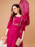 Hand Embroidered Kurta With Pant & Dupatta, Multicolor - Hiral Fashion - Distacart