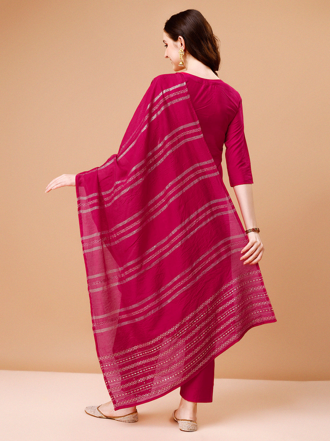 Hand Embroidered Kurta With Pant & Dupatta, Multicolor - Hiral Fashion - Distacart