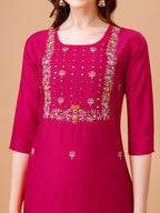 Hand Embroidered Kurta With Pant & Dupatta, Multicolor - Hiral Fashion - Distacart