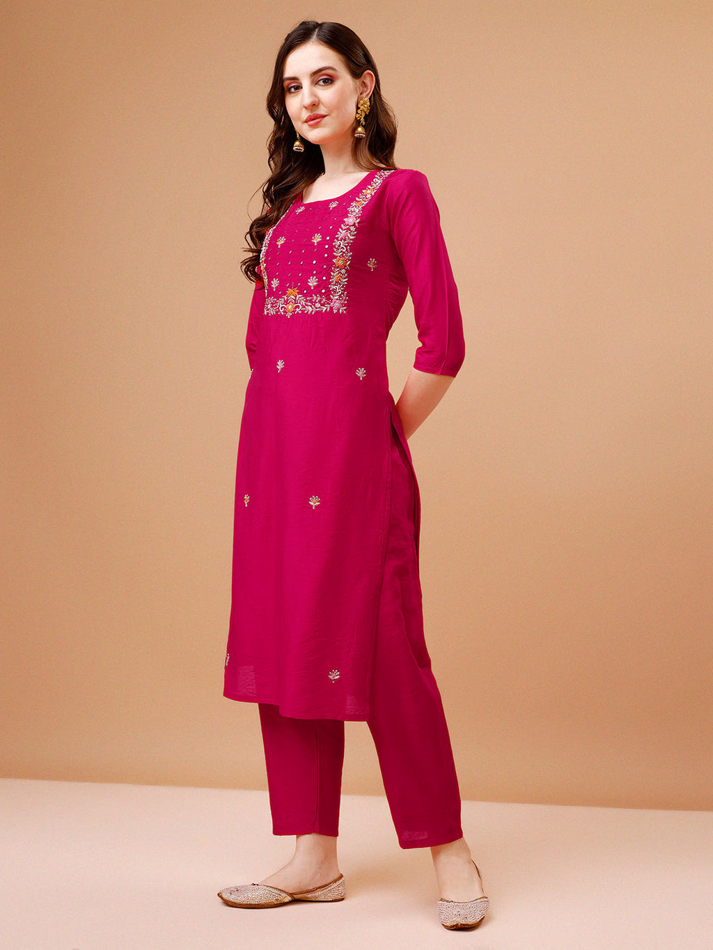 Hand Embroidered Kurta With Pant & Dupatta, Multicolor - Hiral Fashion - Distacart