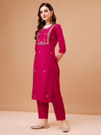 Hand Embroidered Kurta With Pant & Dupatta, Multicolor - Hiral Fashion - Distacart