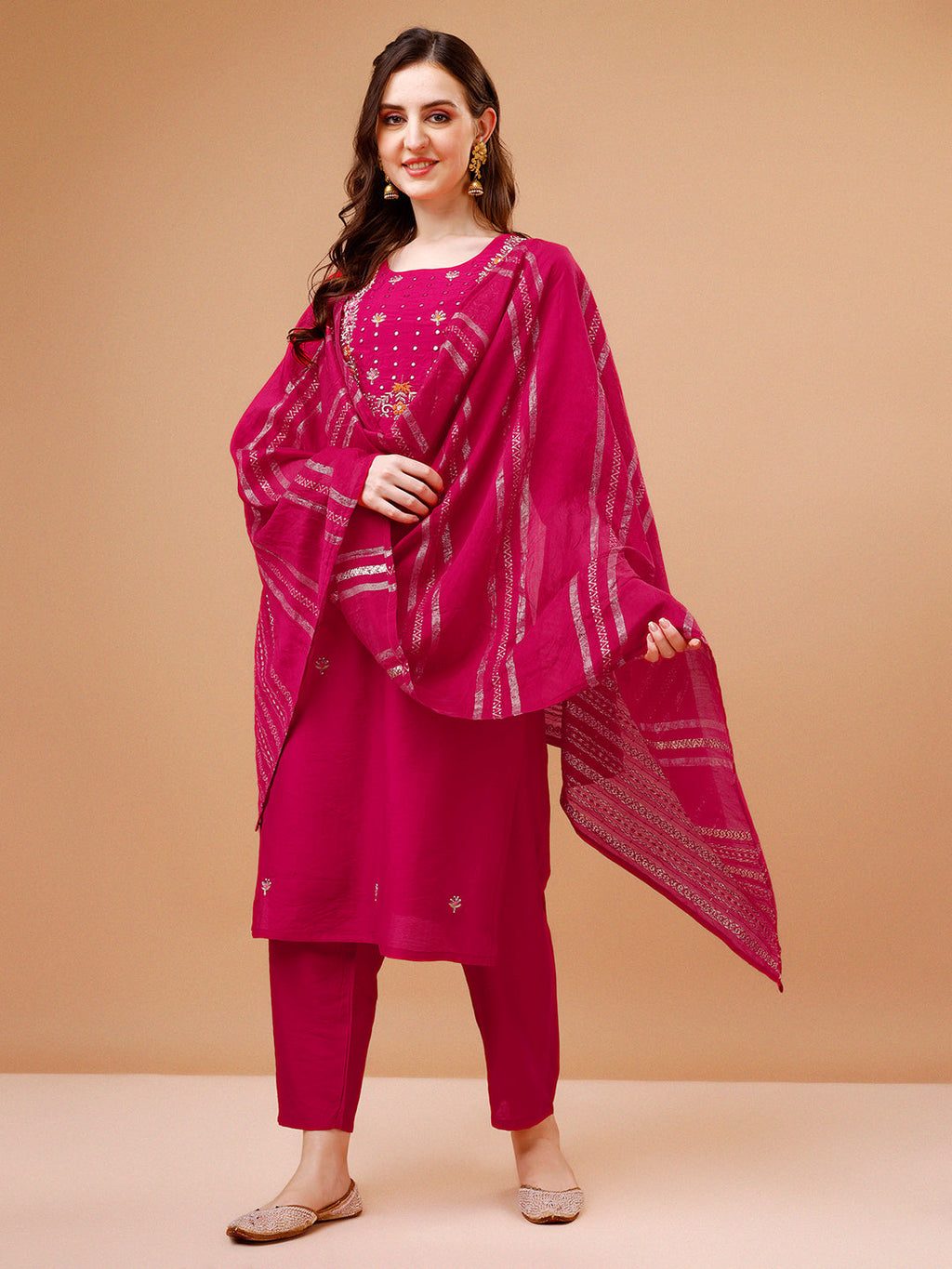 Hand Embroidered Kurta With Pant & Dupatta, Multicolor - Hiral Fashion - Distacart