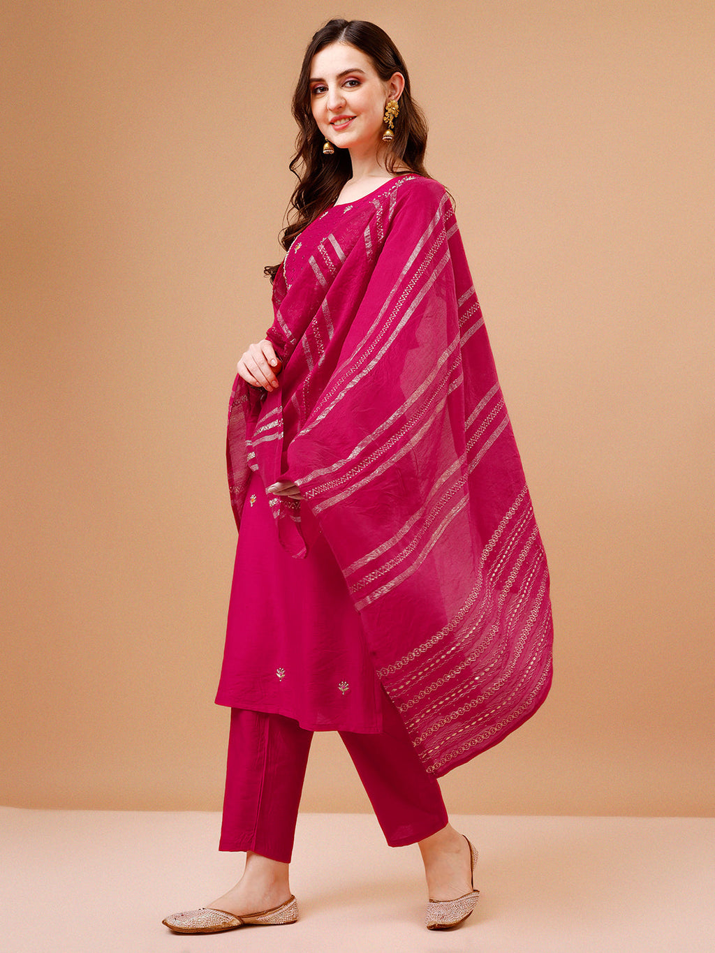 Hand Embroidered Kurta With Pant & Dupatta, Multicolor - Hiral Fashion - Distacart