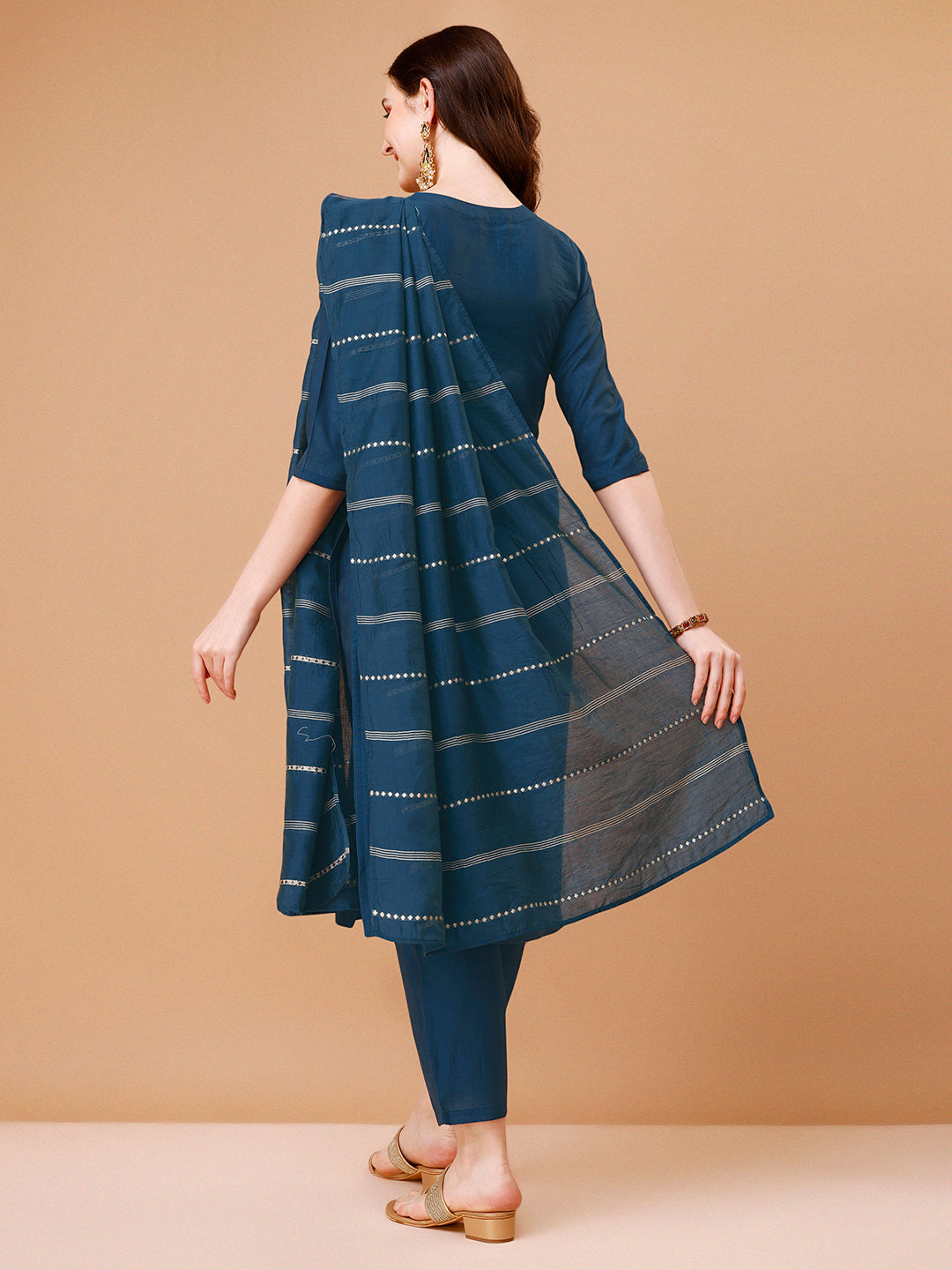 Hand Embroidered Kurta With Pant & Dupatta, Multicolor - Hiral Fashion - Distacart