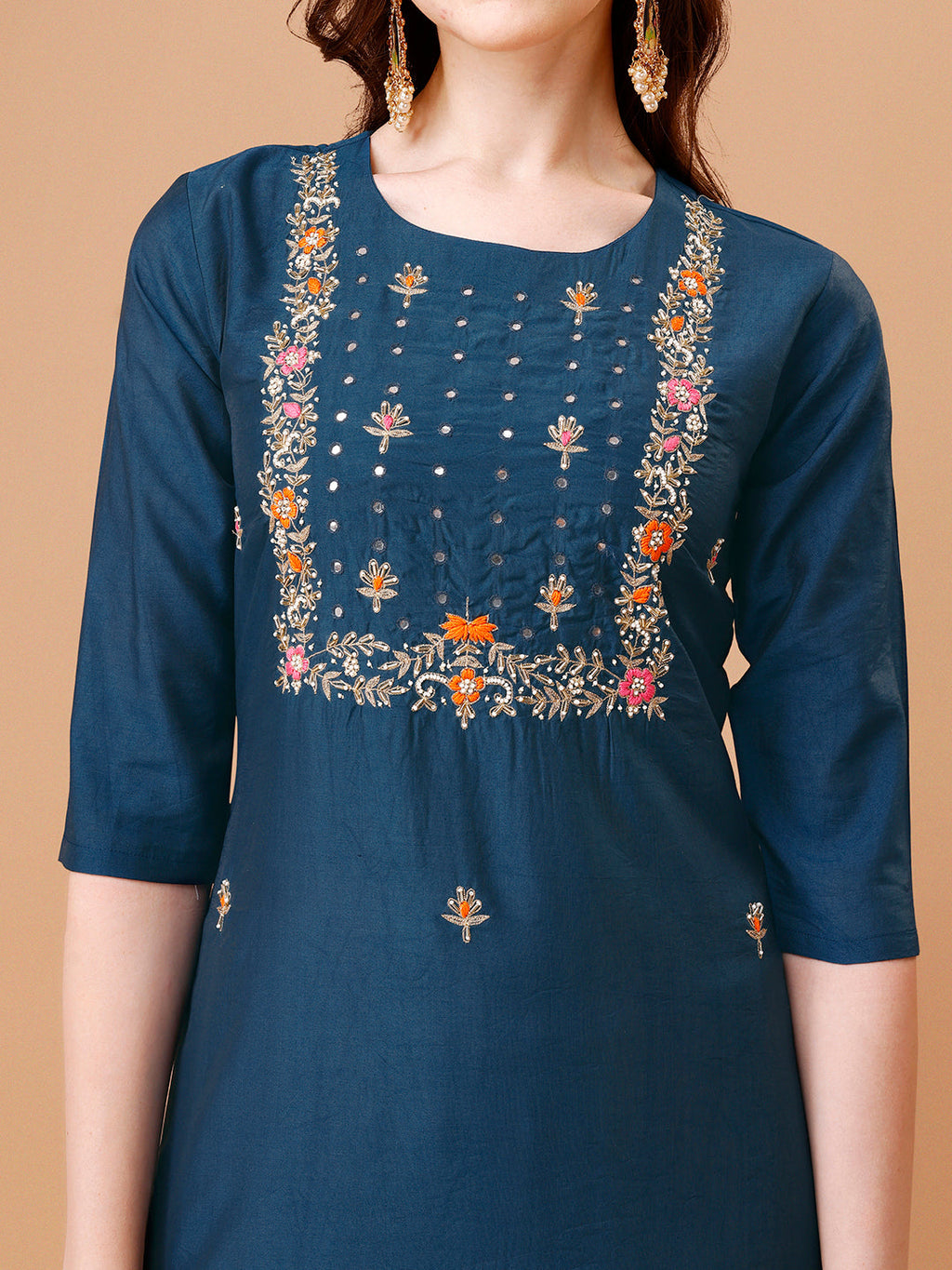 Hand Embroidered Kurta With Pant & Dupatta, Multicolor - Hiral Fashion - Distacart