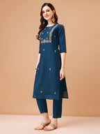 Hand Embroidered Kurta With Pant & Dupatta, Multicolor - Hiral Fashion - Distacart