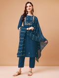 Hand Embroidered Kurta With Pant & Dupatta, Multicolor - Hiral Fashion - Distacart