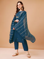 Hand Embroidered Kurta With Pant & Dupatta, Multicolor - Hiral Fashion - Distacart