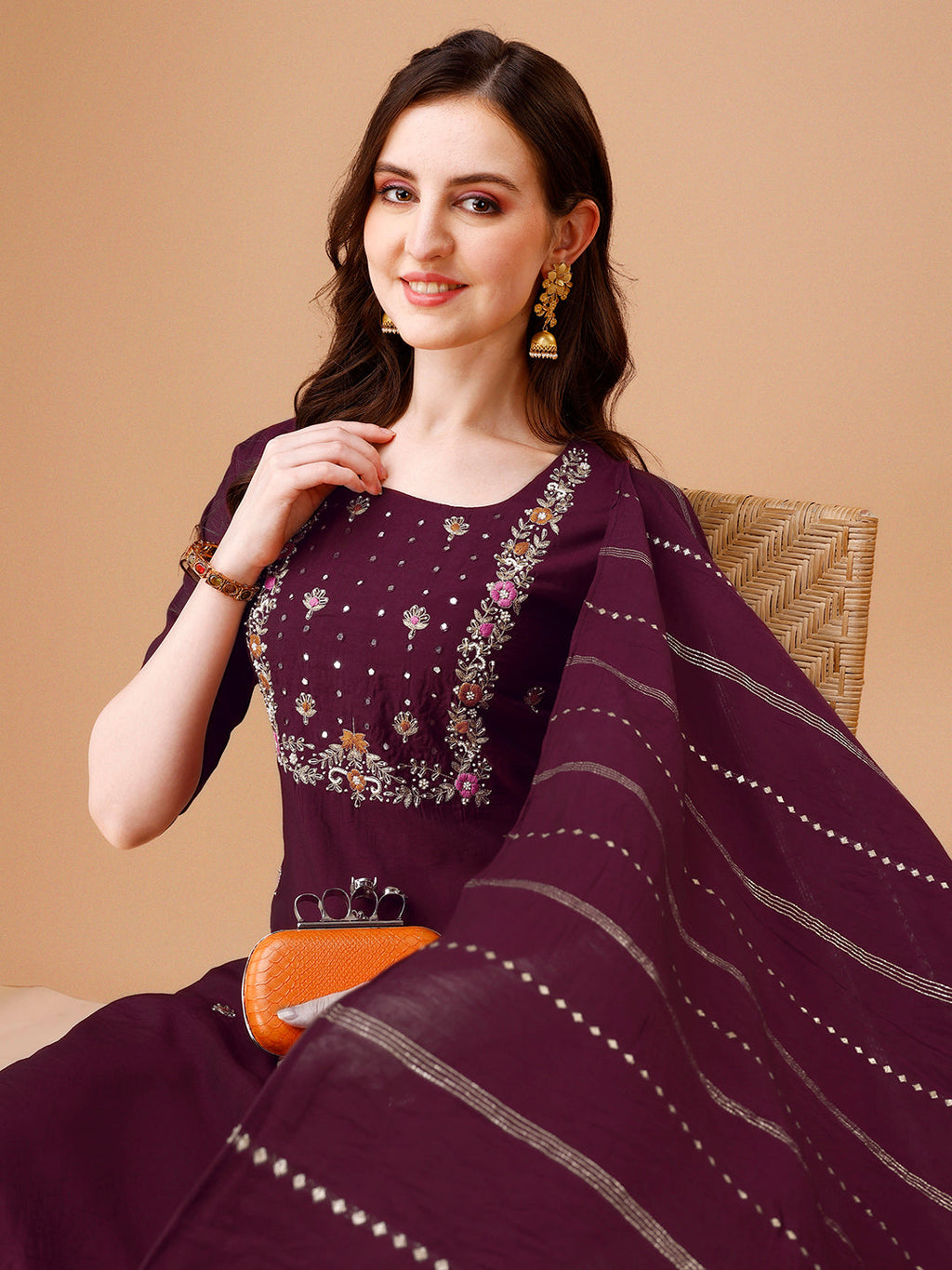 Hand Embroidered Kurta With Pant & Dupatta, Multicolor - Hiral Fashion - Distacart