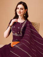 Hand Embroidered Kurta With Pant & Dupatta, Multicolor - Hiral Fashion - Distacart