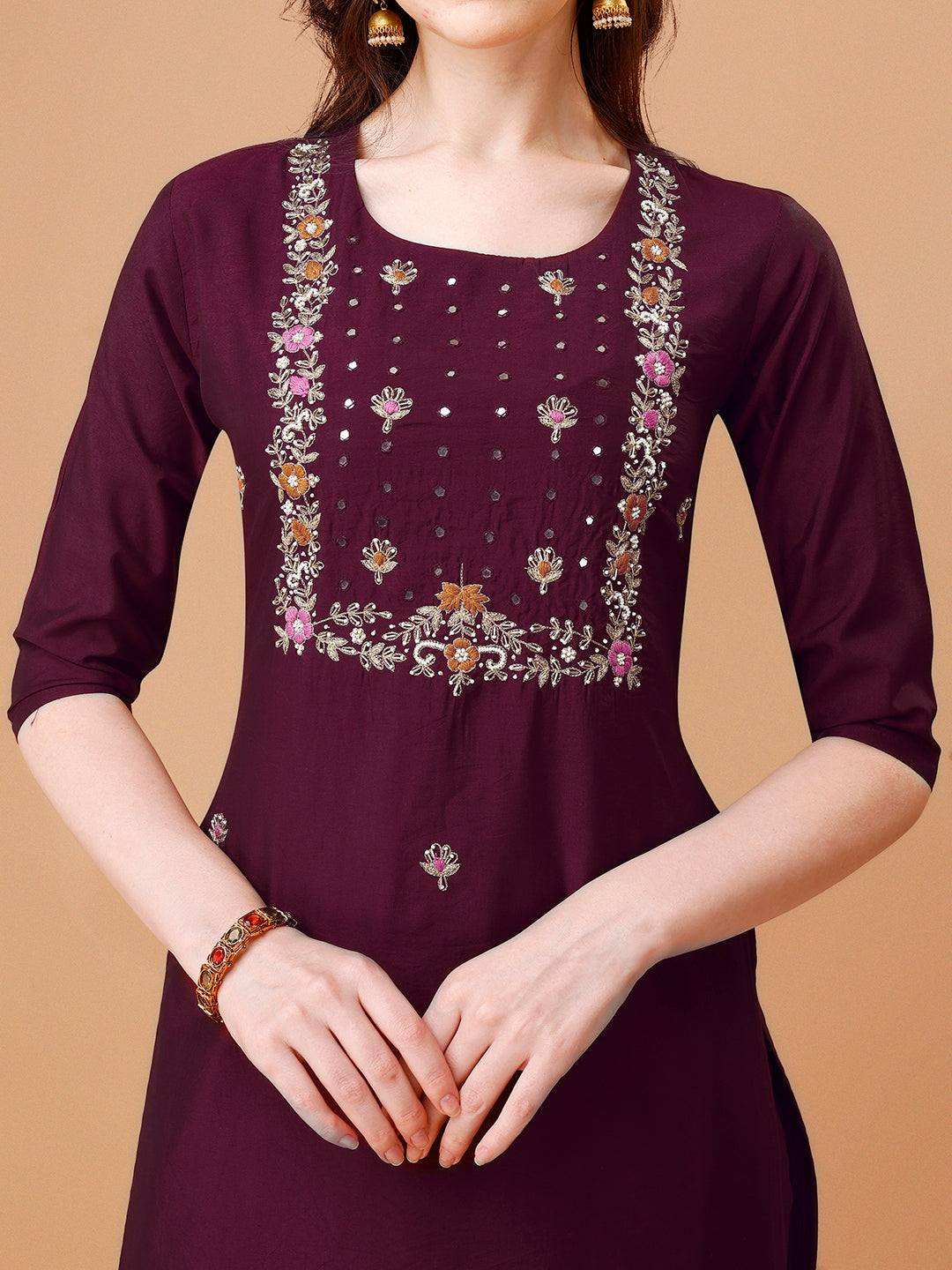 Hand Embroidered Kurta With Pant & Dupatta, Multicolor - Hiral Fashion - Distacart