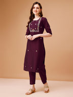 Hand Embroidered Kurta With Pant & Dupatta, Multicolor - Hiral Fashion - Distacart