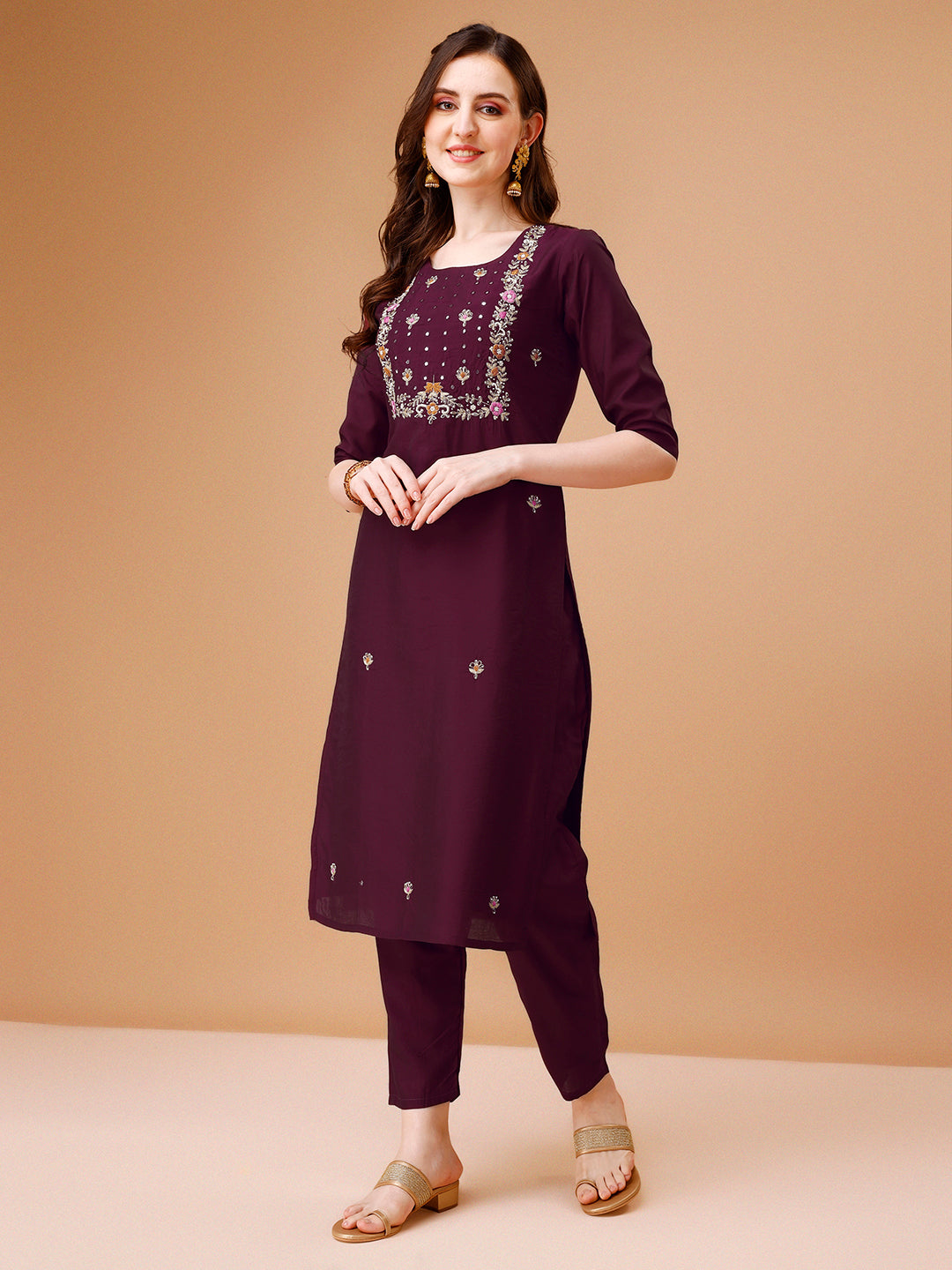 Hand Embroidered Kurta With Pant & Dupatta, Multicolor - Hiral Fashion - Distacart