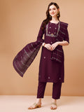 Hand Embroidered Kurta With Pant & Dupatta, Multicolor - Hiral Fashion - Distacart