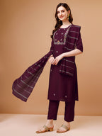 Hand Embroidered Kurta With Pant & Dupatta, Multicolor - Hiral Fashion - Distacart