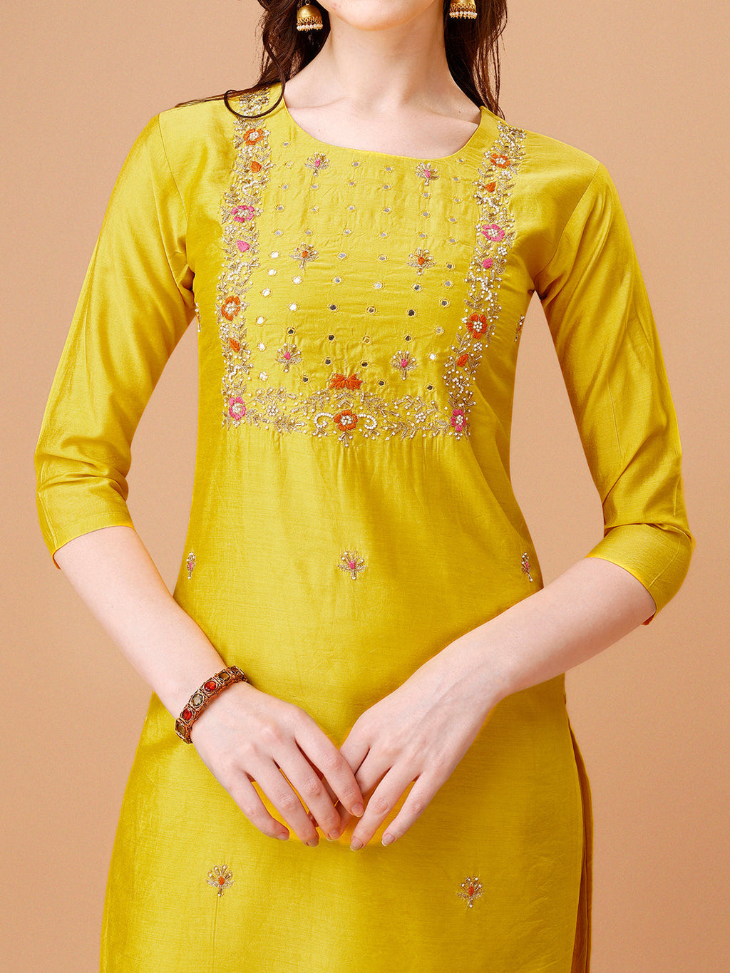 Hand Embroidered Kurta With Pant & Dupatta, Multicolor - Hiral Fashion - Distacart