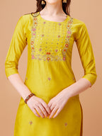 Hand Embroidered Kurta With Pant & Dupatta, Multicolor - Hiral Fashion - Distacart