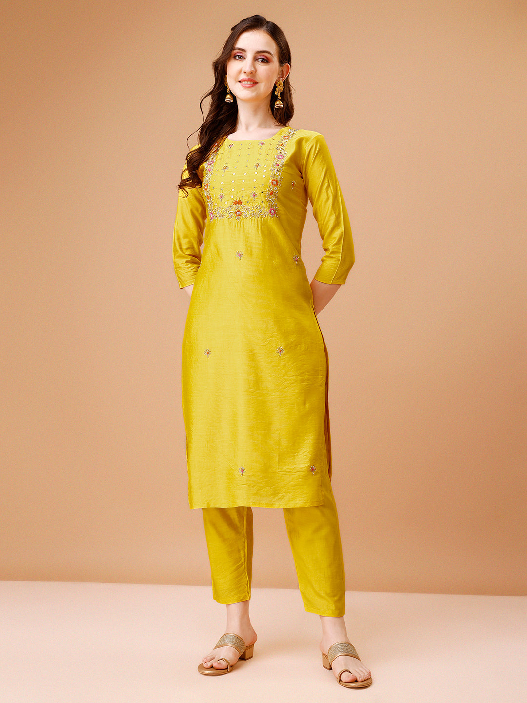 Hand Embroidered Kurta With Pant & Dupatta, Multicolor - Hiral Fashion - Distacart
