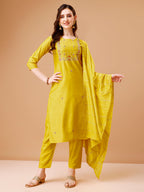 Hand Embroidered Kurta With Pant & Dupatta, Multicolor - Hiral Fashion - Distacart