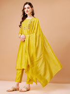 Hand Embroidered Kurta With Pant & Dupatta, Multicolor - Hiral Fashion - Distacart