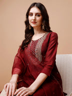 Hand Embroidered Kurta With Pant & Organza Dupatta, Multicolor - Hiral Fashion - Distacart