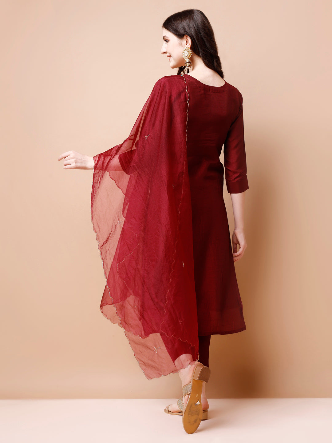 Hand Embroidered Kurta With Pant & Organza Dupatta, Multicolor - Hiral Fashion - Distacart