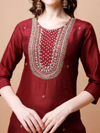 Hand Embroidered Kurta With Pant & Organza Dupatta, Multicolor - Hiral Fashion - Distacart