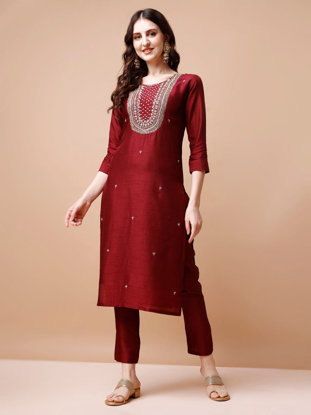 Hand Embroidered Kurta With Pant & Organza Dupatta, Multicolor - Hiral Fashion - Distacart
