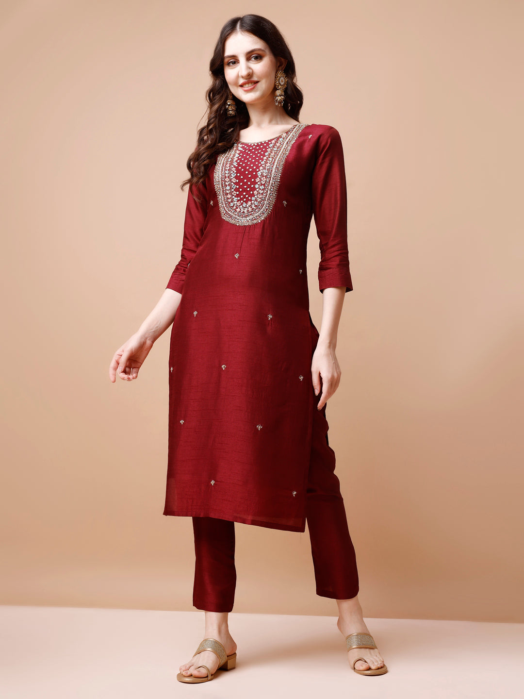 Hand Embroidered Kurta With Pant & Organza Dupatta, Multicolor - Hiral Fashion - Distacart