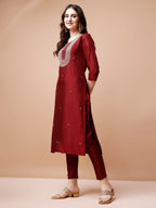 Hand Embroidered Kurta With Pant & Organza Dupatta, Multicolor - Hiral Fashion - Distacart