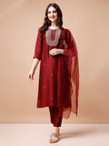 Hand Embroidered Kurta With Pant & Organza Dupatta, Multicolor - Hiral Fashion - Distacart