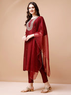 Hand Embroidered Kurta With Pant & Organza Dupatta, Multicolor - Hiral Fashion - Distacart